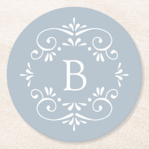 Dessous De Verre Rond Monogramme élégant bleu et blanc français
