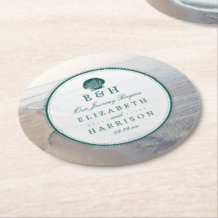 Dessous De Verre Rond Monogramme élégant et mariage Turquoise sur la pla