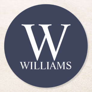 Dessous De Verre Rond Monogramme et nom personnalisés bleu marine