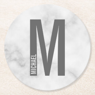 Dessous De Verre Rond Monogramme et nom personnalisés modernes