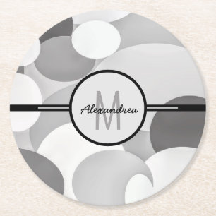 Dessous De Verre Rond Monogramme géométrique circulaire gris moderne