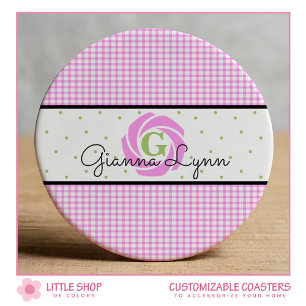 Dessous De Verre Rond Monogramme Gingham Rose