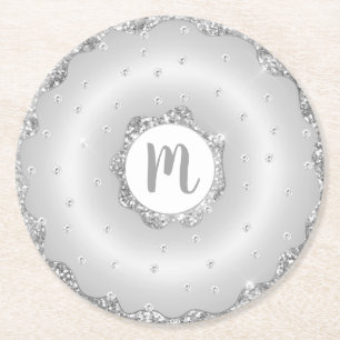 Dessous De Verre Rond Monogramme girly chic argent parties scintillant