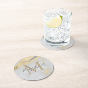 Dessous De Verre Rond Monogramme Marbre or et gris
