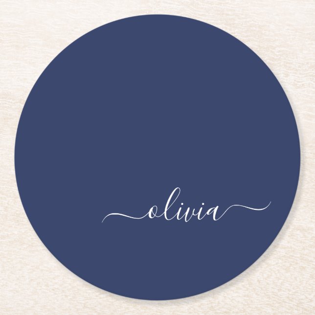 Dessous De Verre Rond Monogramme moderne bleu marine et blanc (Devant)