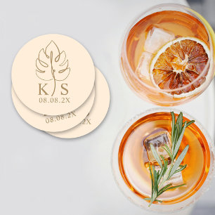 Dessous De Verre Rond Monogramme Monstera personnalisé Enregistrer le lo
