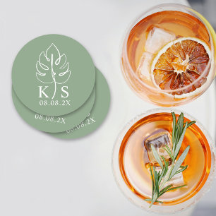 Dessous De Verre Rond Monogramme Monstera personnalisé Enregistrer le lo