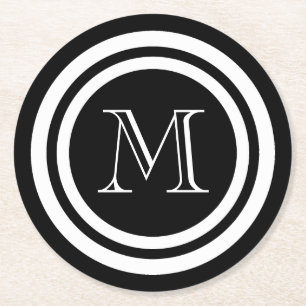 Dessous De Verre Rond Monogramme noir et blanc