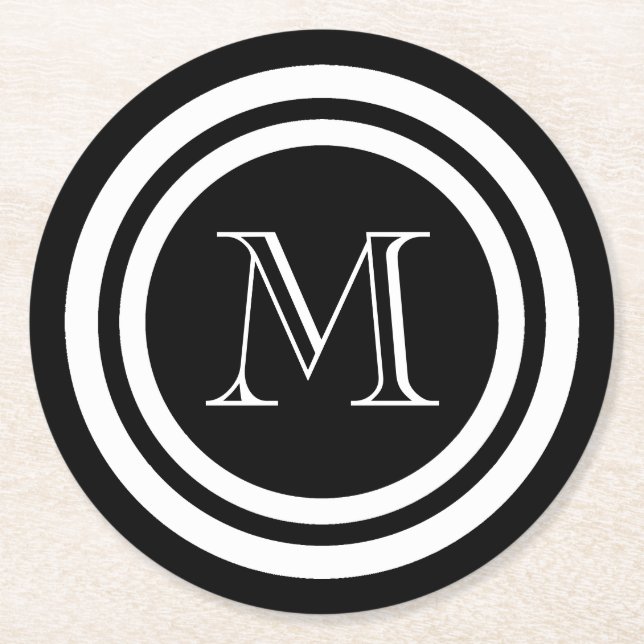 Dessous De Verre Rond Monogramme noir et blanc (Devant)