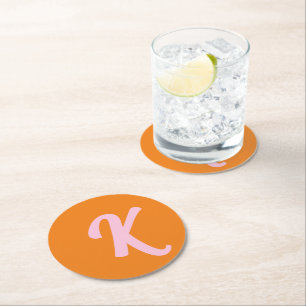 Dessous De Verre Rond Monogramme orange et rose