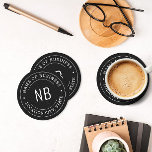 Dessous De Verre Rond Monogramme personnalisé noir rond pour l'emplaceme