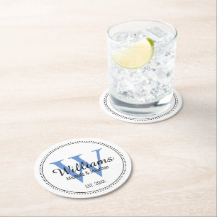 Dessous De Verre Rond Monogramme personnalisé Nouveau bleu