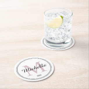 Dessous De Verre Rond Monogramme personnalisé rose pâle
