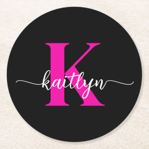 Dessous De Verre Rond Monogramme Rose Chaude Noir