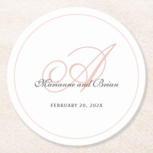 Dessous De Verre Rond Monogramme rose et blanc