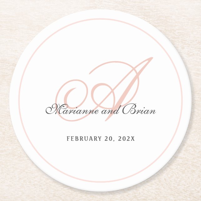 Dessous De Verre Rond Monogramme rose et blanc (Devant)