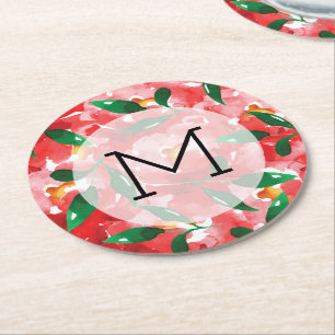 Dessous De Verre Rond Monogramme Roses rouges