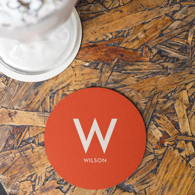 Dessous De Verre Rond Monogramme Rouge Atténué Fête Personnalisée (Créateur téléchargé)