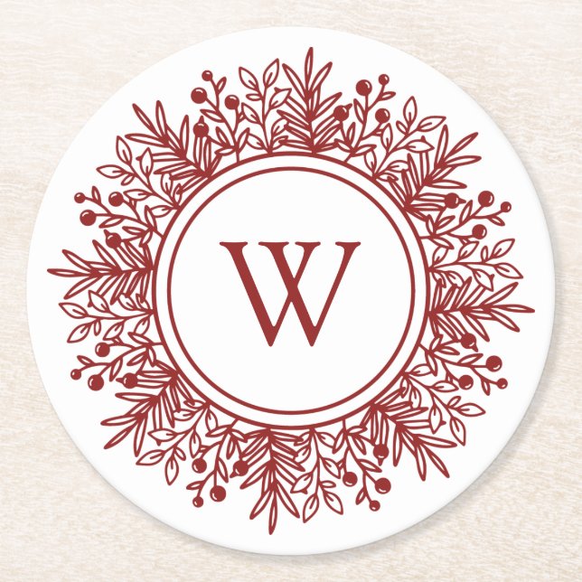 Dessous De Verre Rond Monogramme rouge de Noël (Devant)