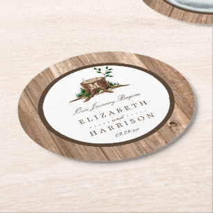 Dessous De Verre Rond Monogramme rustique du pays Arbre et Mariage de bo