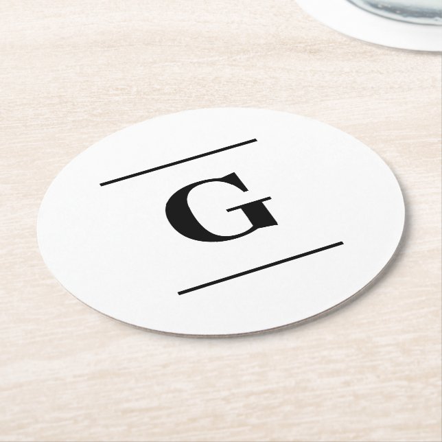 Dessous De Verre Rond Monogramme simple blanc minimaliste (Incliné)