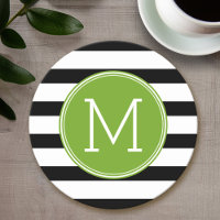 Monogramme vert Motif rayé noir et blanc
