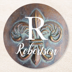 Dessous De Verre Rond Monogramme Vintage Fleur De Lis