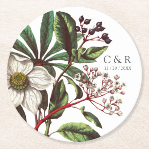 Dessous De Verre Rond Monogrammes Vintage moderne Rose de Noël blanc