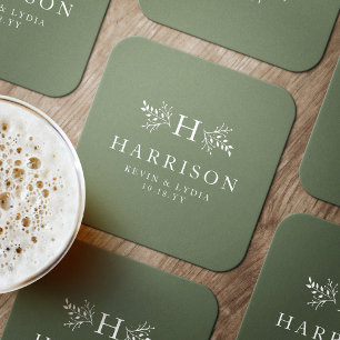 Dessous De Verre Rond Monographie rustique sauge vert simple mariage cla