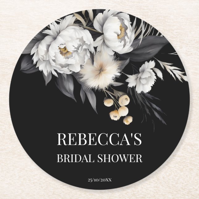 Dessous De Verre Rond Moody noir boho nuptiale douche faveurs (Devant)