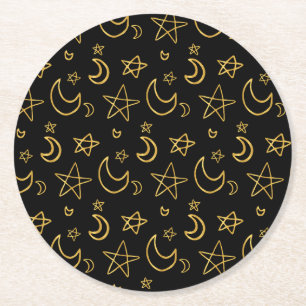 Dessous De Verre Rond Moons et étoiles Motif or
