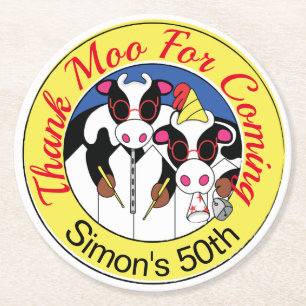 Dessous De Verre Rond Moosiciens Funny Cow fête d'anniversaire