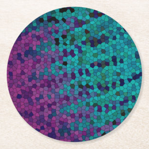 Dessous De Verre Rond Mosaïque bleu turquoise Turquoise et violet
