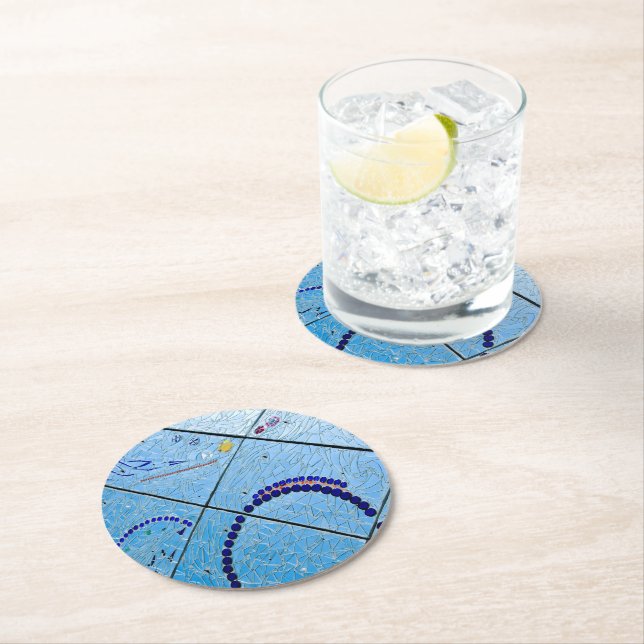 Dessous De Verre Rond Mosaïque de miroir bleu Abstrait (En situation)