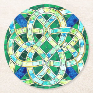 Dessous De Verre Rond Mosaïque de pierre céleste verte