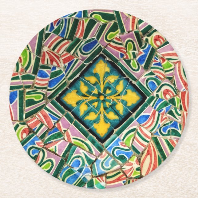 Dessous De Verre Rond Mosaïques de Park Guell (Devant)