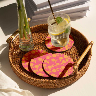 Dessous De Verre Rond motif Abstrait tangerine rose et jaune