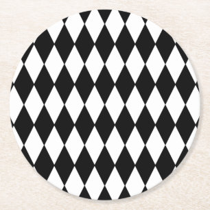 Dessous De Verre Rond Motif blanc noir de harlequin