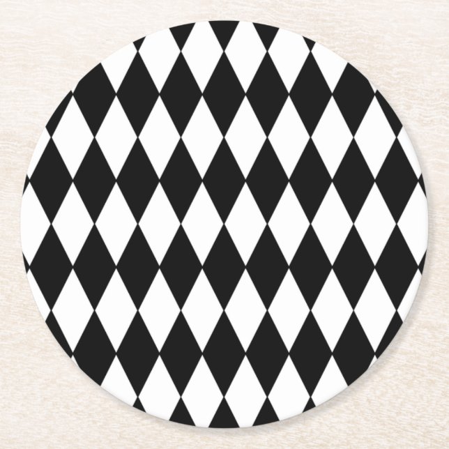 Dessous De Verre Rond Motif blanc noir de harlequin (Devant)