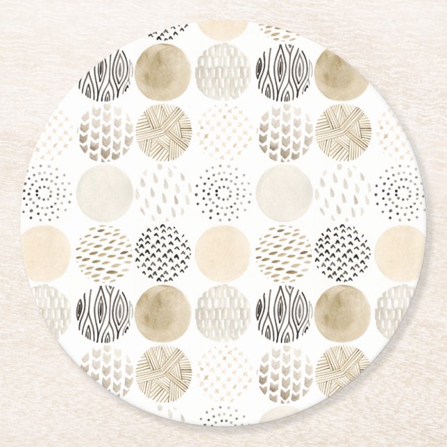 Dessous De Verre Rond Motif circulaire Abstrait neutre (Devant)
