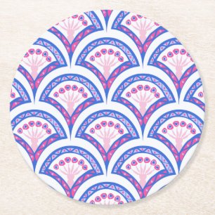 Dessous De Verre Rond motif damassé floral bleu