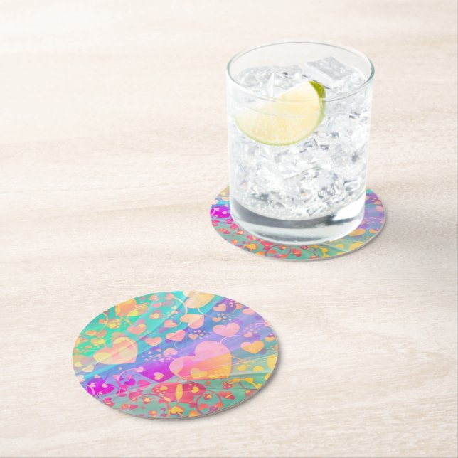 Dessous De Verre Rond Motif d'amour de cœur Design pastel (En situation)