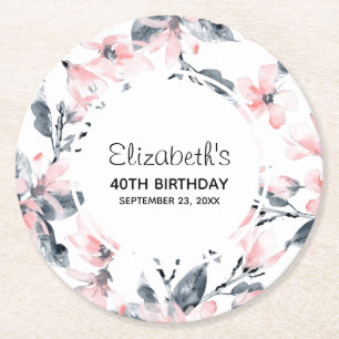 Dessous De Verre Rond Motif d'aquarelle rose et gris