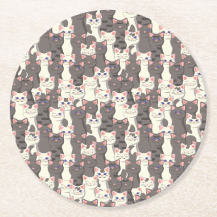 Dessous De Verre Rond Motif de chats blancs et gris