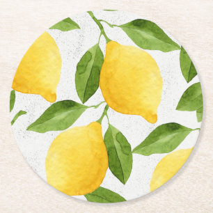 Dessous De Verre Rond Motif de citrons d'aquarelle