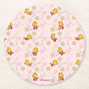 Dessous De Verre Rond Motif de fleurs de cerisiers roses Woodstock