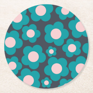 Dessous De Verre Rond Motif de fleurs hippie rose pâle
