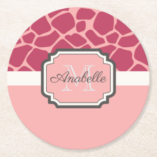 Dessous De Verre Rond Motif de girafe rose
