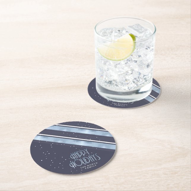 Dessous De Verre Rond Motif de Noël bleu/blanc ID862 (En situation)