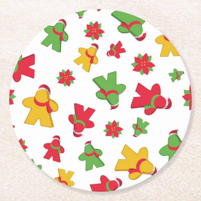 Dessous De Verre Rond Motif de Noël du membre du jeu de société (Devant)